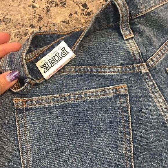 Pink Victoria’s Secret size 25 jean shorts distressed raw edges blue high rise - Picture 3 of 3